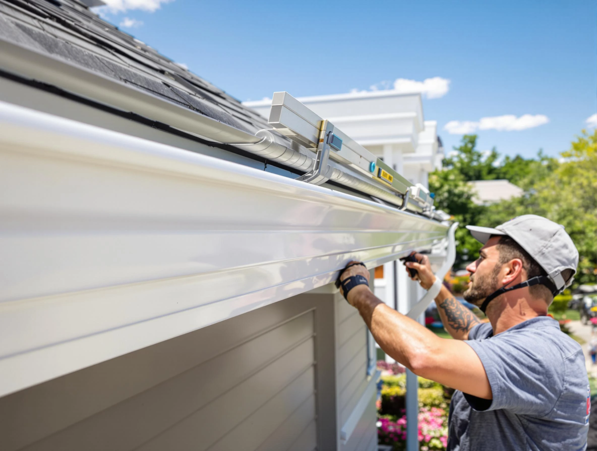 Newly installed gutters by Broadview Heights Roofing Company for a home in Broadview Heights, OH