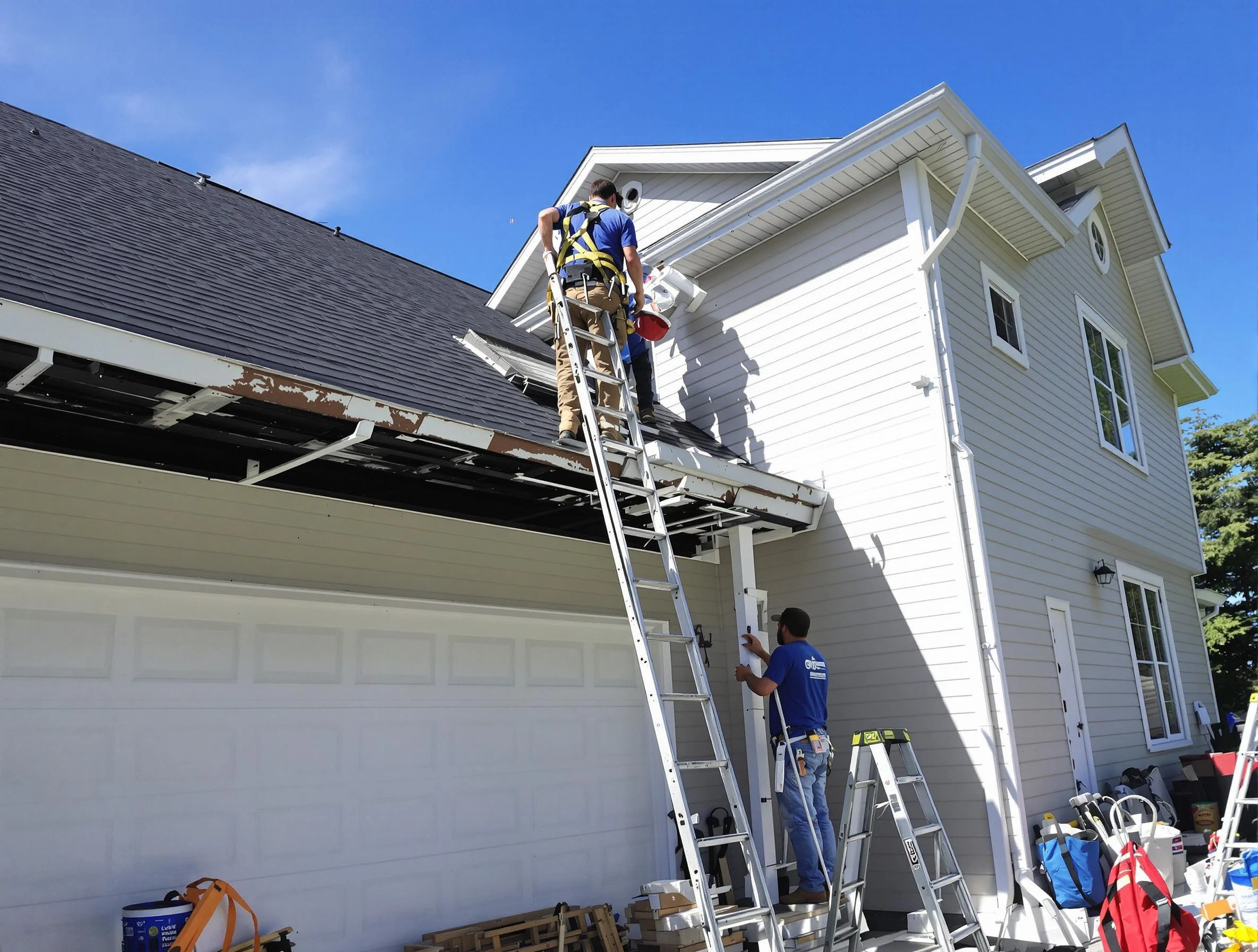 Newly replaced gutters by Broadview Heights Roofing Company in Broadview Heights, OH